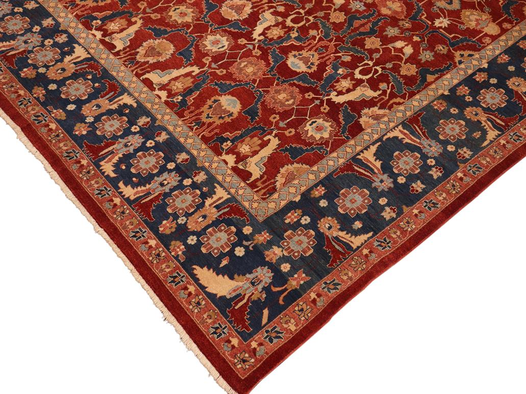 handmade Traditional Lahore Drk. Red Blue Hand Knotted RECTANGLE 100% WOOL area rug 10x14