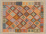 Bohemian Turkish Kilim Devin Rust/Beige Wool Rug - 4'4'' x 5'5''