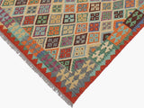handmade Geometric Kilim Beige Rust Hand-Woven RECTANGLE 100% WOOL area rug 6x7