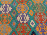 handmade Geometric Kilim Green Blue Hand-Woven RECTANGLE 100% WOOL area rug 6x8