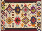 Southwestern Turkish Kilim Darby Beige/Red Wool Rug - 4'4'' x 6'1''