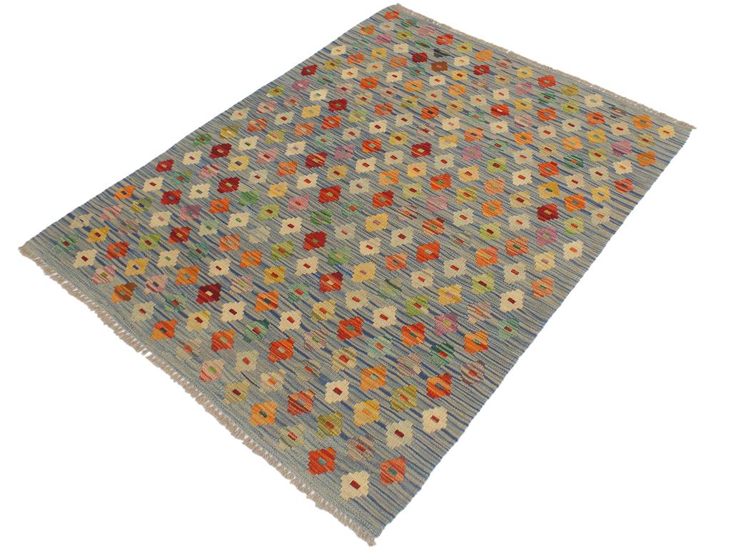 handmade Geometric Kilim Blue Rust Hand-Woven RECTANGLE 100% WOOL area rug 3x5