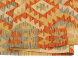 handmade Geometric Kilim Rust Beige Hand-Woven RUNNER 100% WOOL area rug 2x6