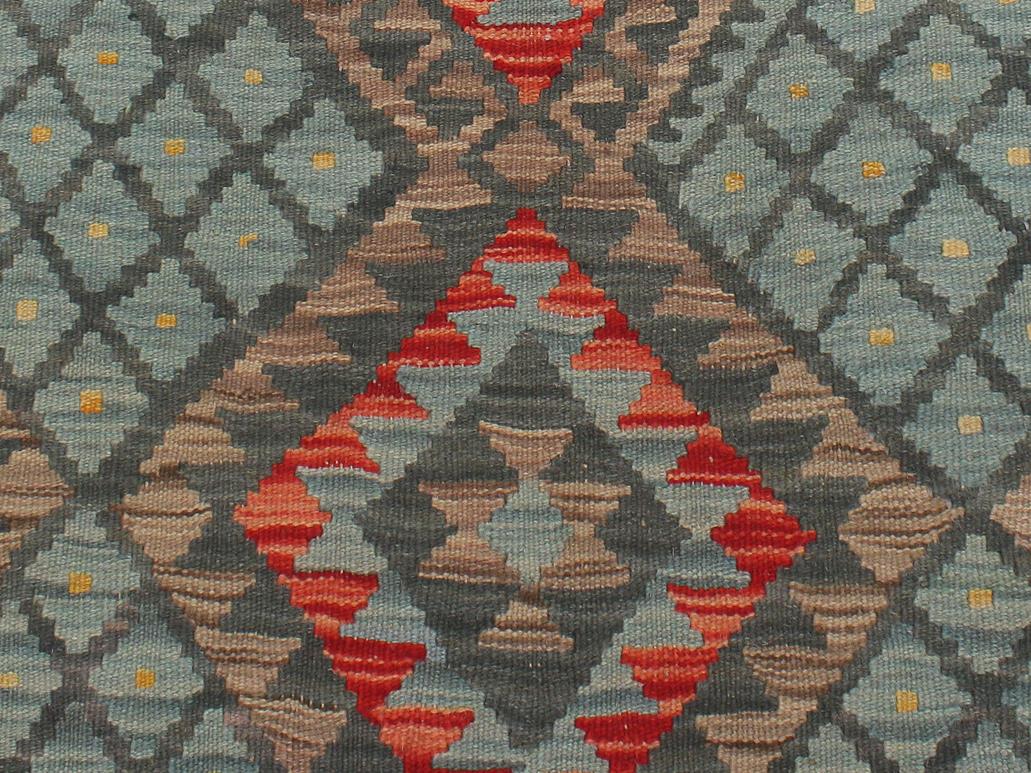 handmade Geometric Kilim Green Red Hand-Woven RECTANGLE 100% WOOL area rug 4x6