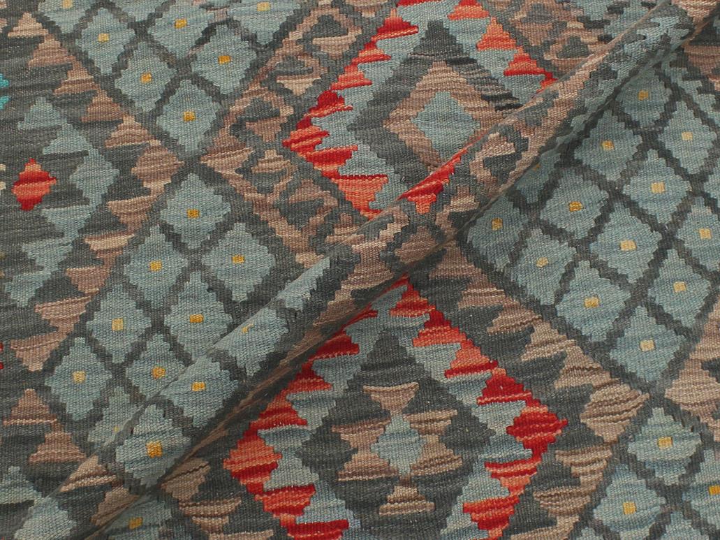 handmade Geometric Kilim Green Red Hand-Woven RECTANGLE 100% WOOL area rug 4x6
