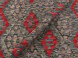 handmade Geometric Kilim Charcoal Red Hand-Woven RECTANGLE 100% WOOL area rug 5x7