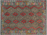 Navaho Turkish Kilim Yuri Charcoal/Red Wool Rug - 5'1'' x 6'6''