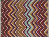 Navaho Turkish Kilim Gilberto Blue/Beige Wool Rug - 4'10'' x 6'8''
