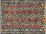 Rustic Turkish Kilim Sheilah Green/Red Wool Rug - 4'11'' x 6'6''