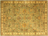 Turkish Knotted Istanbul Jaime Green/Ivory Wool Rug - 10'0'' x 13'7''