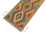 handmade Geometric Kilim Blue Gray Hand-Woven RUNNER 100% WOOL area rug 2x6