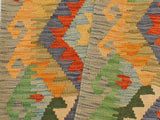 handmade Geometric Kilim Blue Gray Hand-Woven RUNNER 100% WOOL area rug 2x6