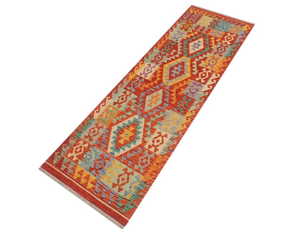 handmade Geometric Kilim Rust Blue Hand-Woven RUNNER 100% WOOL area rug 3x6