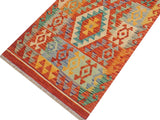 handmade Geometric Kilim Rust Blue Hand-Woven RUNNER 100% WOOL area rug 3x6