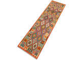 handmade Geometric Kilim Blue Rust Hand-Woven RUNNER 100% WOOL area rug 3x10