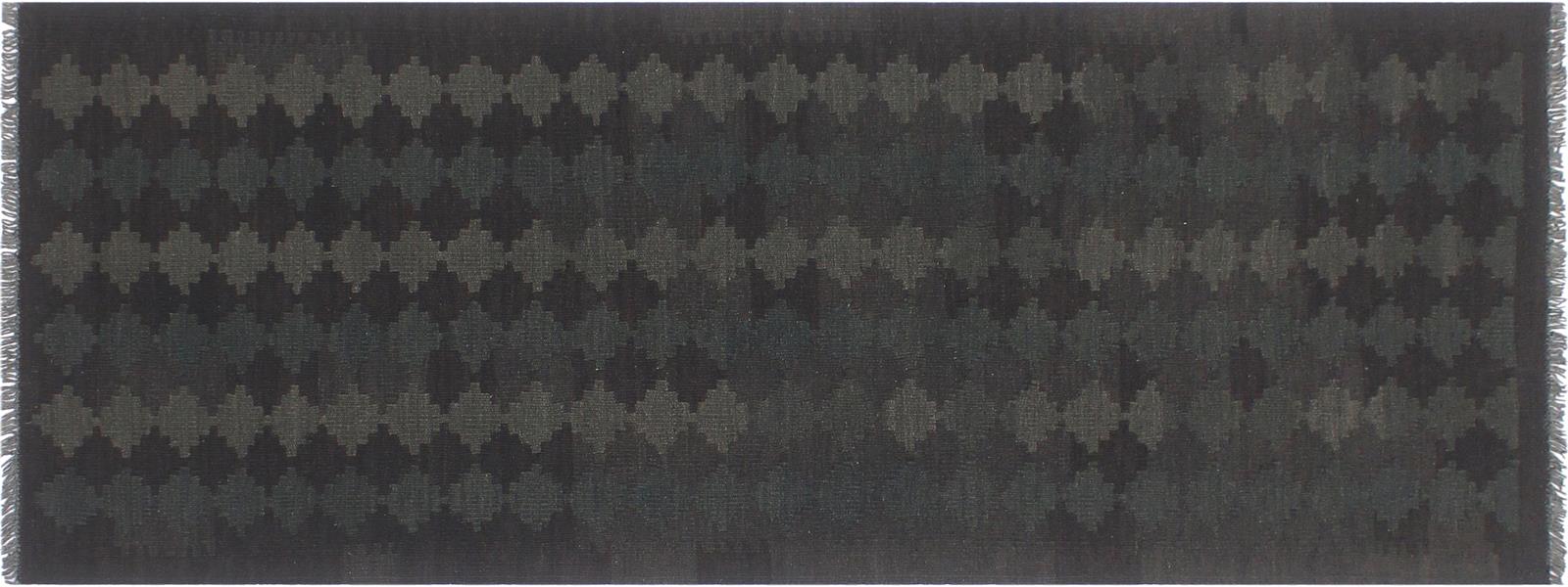 handmade Geometric Kilim Black Green Hand-Woven RUNNER 100% WOOL area rug 3x8