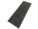handmade Geometric Kilim Black Gray Hand-Woven RUNNER 100% WOOL area rug 3x8