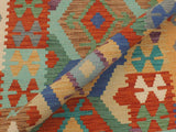 handmade Geometric Kilim Rust Gray Hand-Woven RUNNER 100% WOOL area rug 3x10