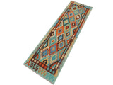 handmade Geometric Kilim Blue Rust Hand-Woven RUNNER 100% WOOL area rug 3x9