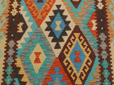 handmade Geometric Kilim Blue Rust Hand-Woven RUNNER 100% WOOL area rug 3x9