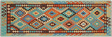 Southwestern Turkish Kilim Cyrus Blue/Rust Wool Runner - 2'9'' x 9'5''