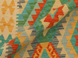 handmade Geometric Kilim Blue Beige Hand-Woven RUNNER 100% WOOL area rug 3x10