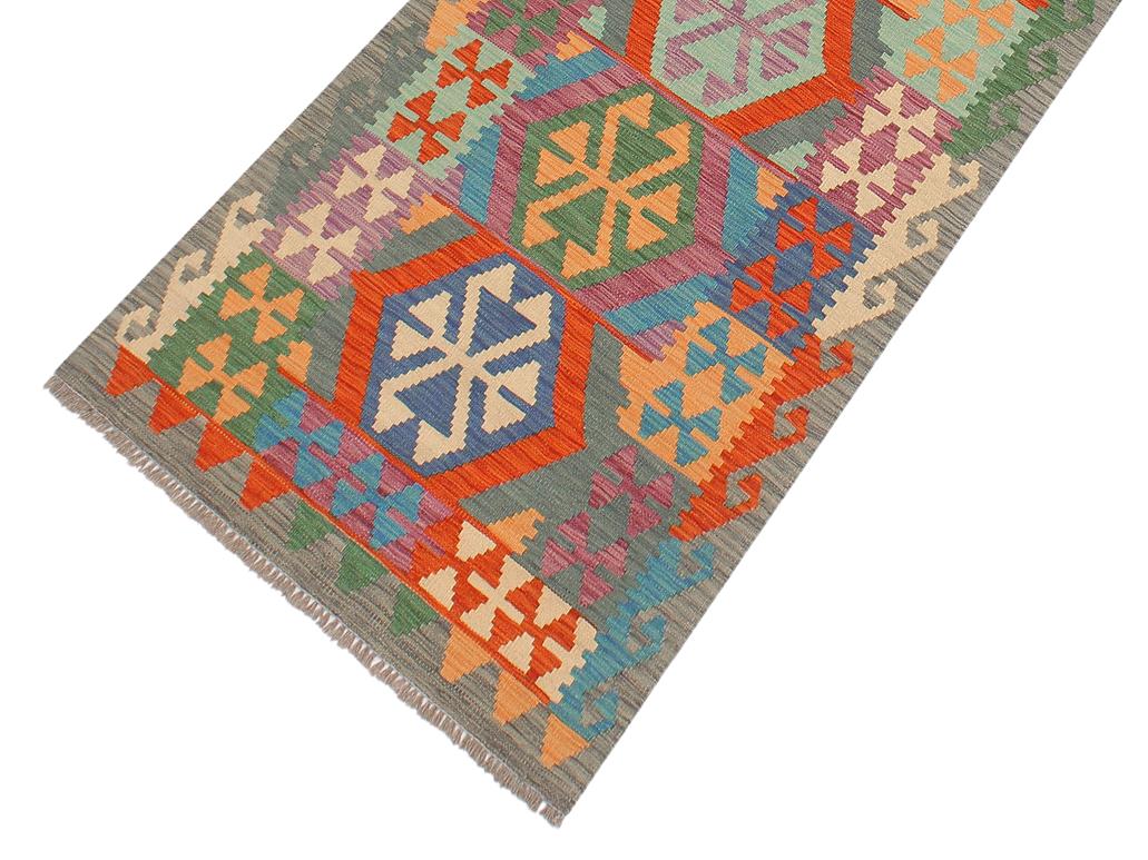 handmade Geometric Kilim Blue Gray Hand-Woven RUNNER 100% WOOL area rug 3x10
