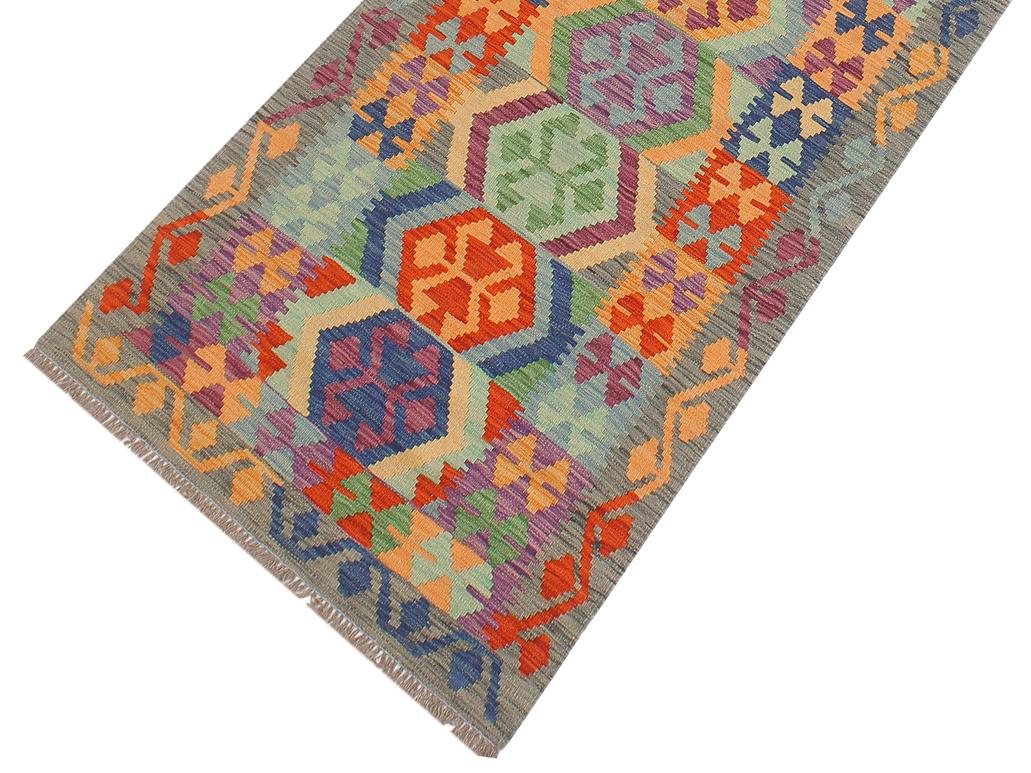 handmade Geometric Kilim Blue Gray Hand-Woven RUNNER 100% WOOL area rug 3x10