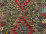 handmade Geometric Kilim Red Charcoal Hand-Woven RUNNER 100% WOOL area rug 3x10