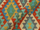 handmade Geometric Kilim Rust Blue Hand-Woven RUNNER 100% WOOL area rug 3x13