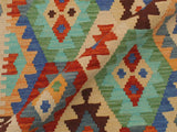 handmade Geometric Kilim Blue Rust Hand-Woven RUNNER 100% WOOL area rug 3x13