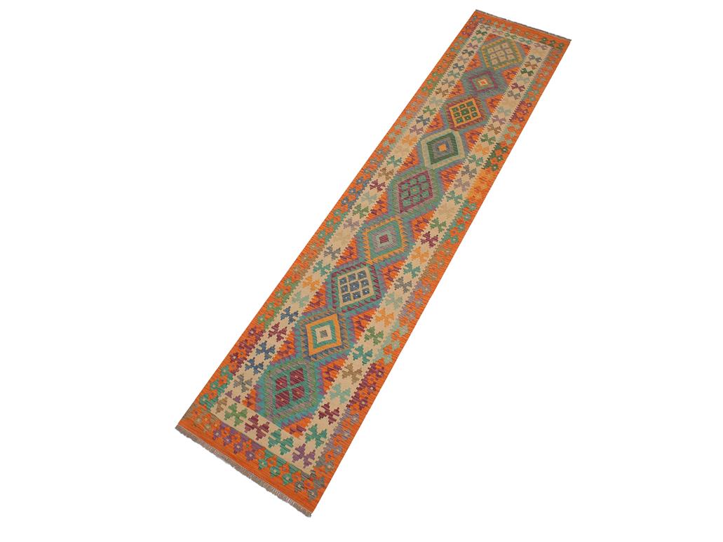 handmade Geometric Kilim Blue Rust Hand-Woven RUNNER 100% WOOL area rug 3x13