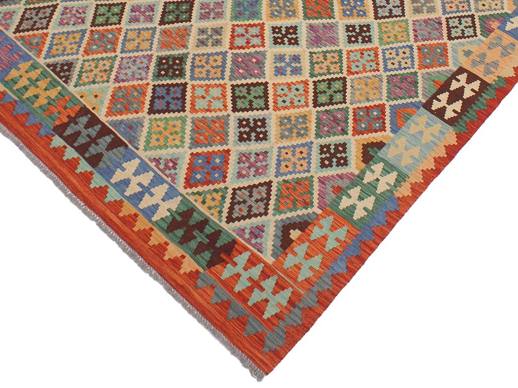handmade Geometric Kilim Beige Rust Hand-Woven RECTANGLE 100% WOOL area rug 6x8