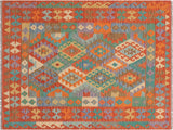 Navaho Turkish Kilim Gennie Blue/Rust Wool Rug - 4'11'' x 6'7''