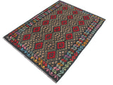 handmade Geometric Kilim Charcoal Rust Hand-Woven RECTANGLE 100% WOOL area rug 6x8