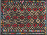 Caucasian Turkish Kilim Clarissa Charcoal/Rust Wool Rug - 5'11'' x 8'0''
