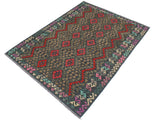 handmade Geometric Kilim Charcoal Rust Hand-Woven RECTANGLE 100% WOOL area rug 6x8
