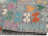 handmade Geometric Kilim Gray Blue Hand-Woven RECTANGLE 100% WOOL area rug 7x10