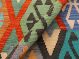 handmade Geometric Kilim Rust Blue Hand-Woven RECTANGLE 100% WOOL area rug 8x10