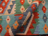 handmade Geometric Kilim Blue Brown Hand-Woven RECTANGLE 100% WOOL area rug 8x10