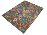 handmade Geometric Kilim Rust Gray Hand-Woven RECTANGLE 100% WOOL area rug 8x10