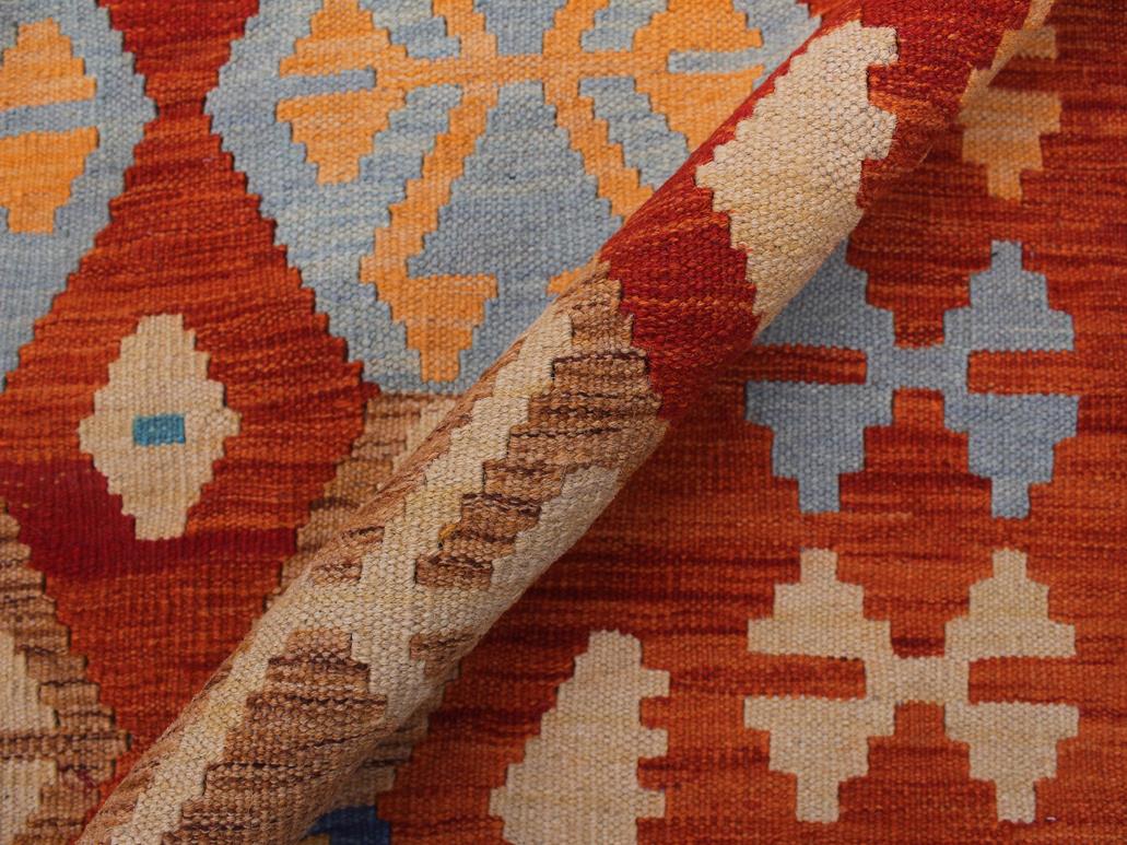 handmade Geometric Kilim Rust Blue Hand-Woven RECTANGLE 100% WOOL area rug 9x10
