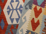 handmade Geometric Kilim Rust Blue Hand-Woven RECTANGLE 100% WOOL area rug 7x10