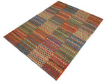 handmade Geometric Kilim Blue Rust Hand-Woven RECTANGLE 100% WOOL area rug 8x12