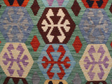 handmade Geometric Kilim Green Blue Hand-Woven RECTANGLE 100% WOOL area rug 9x11
