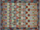 Bohemian Turkish Kilim Jacinta Green/Blue Wool Rug - 8'9'' x 11'3''