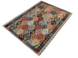 handmade Geometric Kilim Rust Black Hand-Woven RECTANGLE 100% WOOL area rug 9x11
