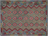 Bohemian Turkish Kilim Iliana Green/Charcoal Wool Rug - 8'2'' x 9'8''