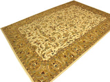 handmade Traditional  Ivory Gold Hand Knotted RECTANGLE 100% WOOL area rug 10x14