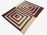 handmade Geometric Kilim Beige Purple Hand-Woven RECTANGLE 100% WOOL area rug 6x10